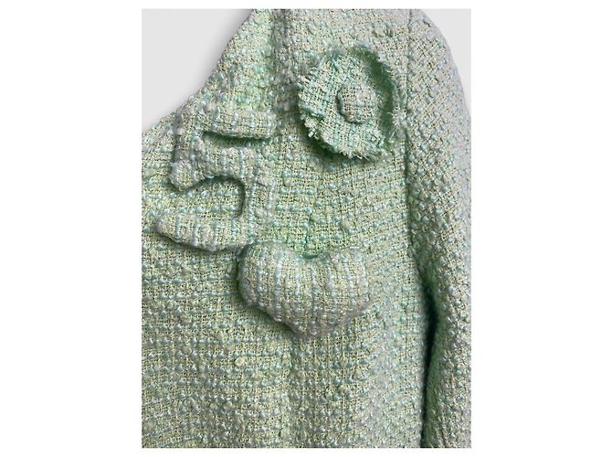 Giacca in tweed bouclé verde menta con zip e applicazioni Chanel 04C FR 42 Verde chiaro - vista 5
