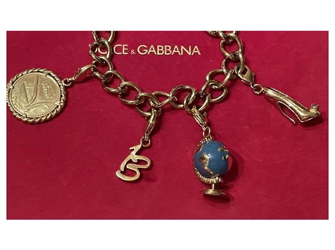 Dolce & Gabbana Raro lindo bracelete DOLCE&GABBANA dourado com globo e outros charms - vista 10
