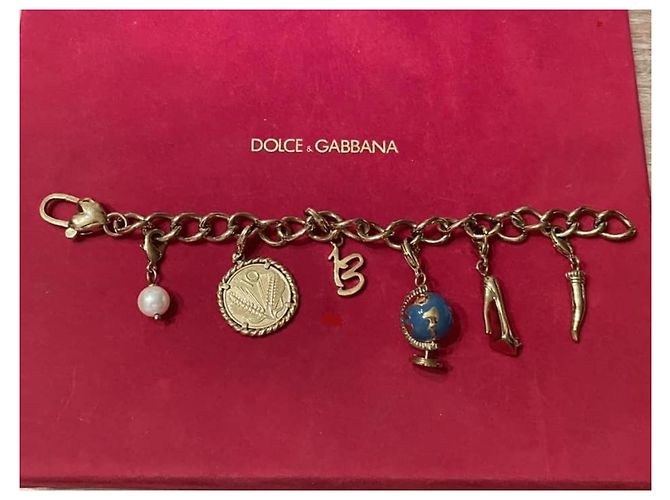 Dolce & Gabbana Raro lindo bracelete DOLCE&GABBANA dourado com globo e outros charms - vista 8