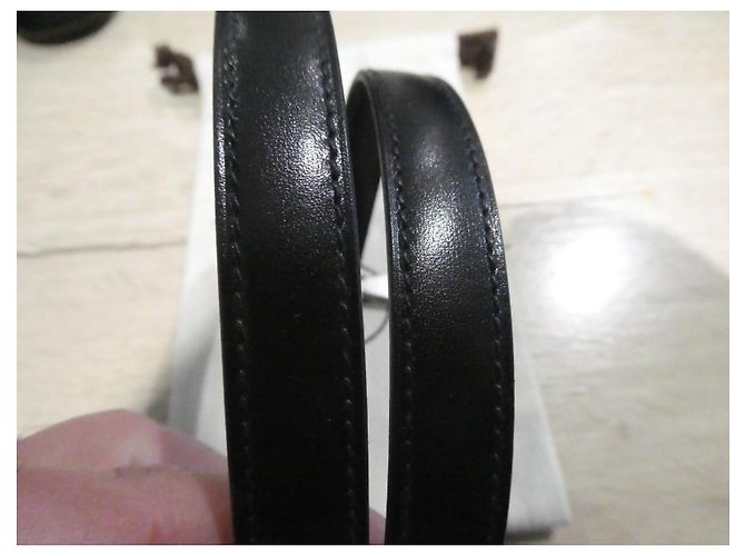 Hermès shoulder strap for Hermès Kelly handbag black leather palladium jewelry length 92cm - view 2