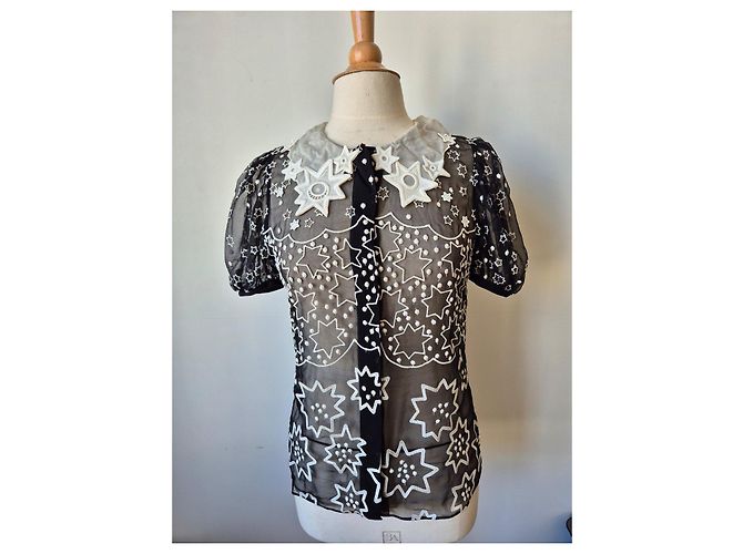 Blusa Bordada Chloé Negro Blanco - vista 2