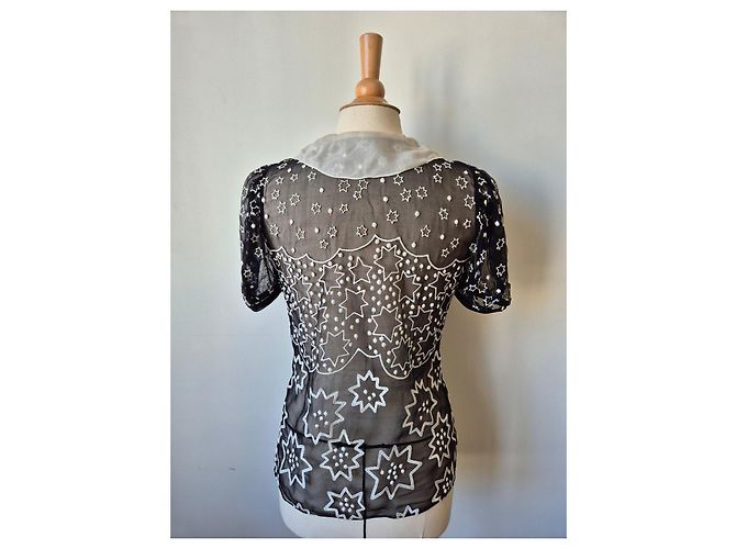 Blusa Bordada Chloé Negro Blanco - vista 6