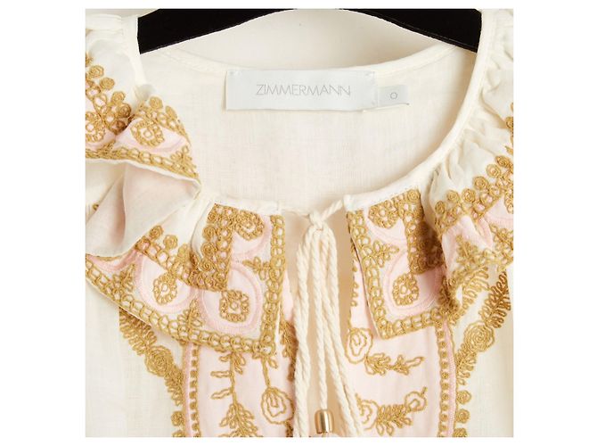 Zimmermann Top Bluse FR36 Oversize Ecru Rosa Bestickte Bluse UK8 US6 Roh - Ansicht 2