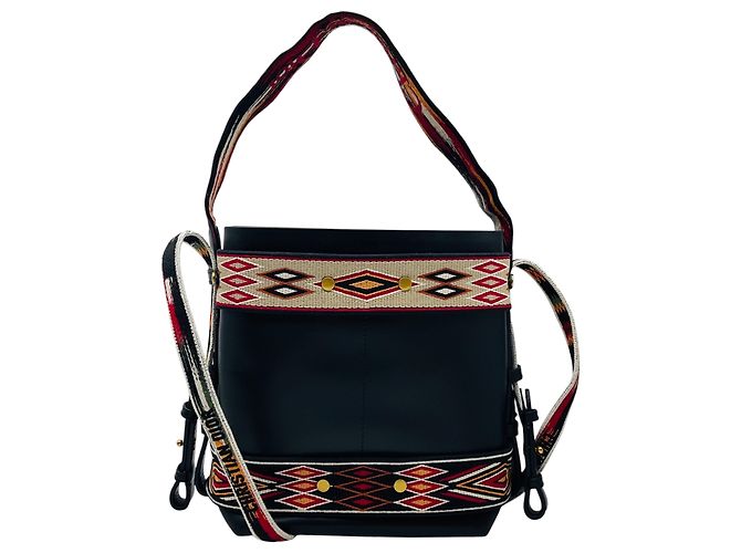 Borsa hobo piccola in pelle Diorodeo nera / rossa Christian Dior Nero - vista 3