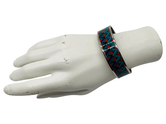Bracciale in smalto Hermès blu / rosso con motivo geometrico multicolore - vista 4