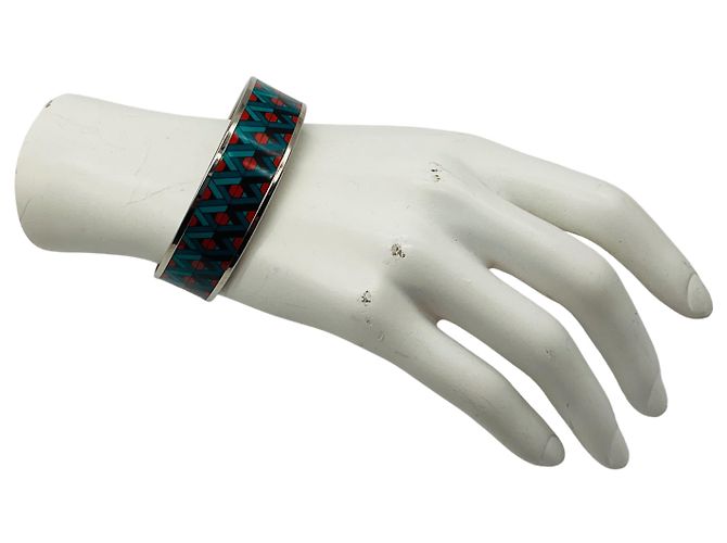 Bracciale in smalto Hermès blu / rosso con motivo geometrico multicolore - vista 5