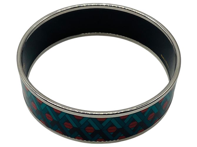 Bracciale in smalto Hermès blu / rosso con motivo geometrico multicolore - vista 8