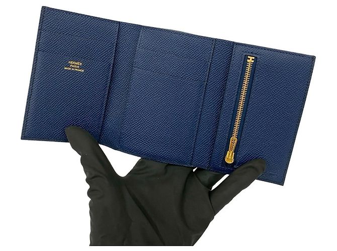 Hermès Bearn Epsom Leder Tri-Fold Geldbörse Schwarz - Ansicht 7