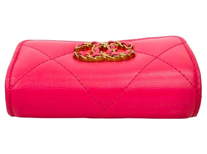Cartera de cuero plegable Chanel Coco Mark en rosa - vista 3