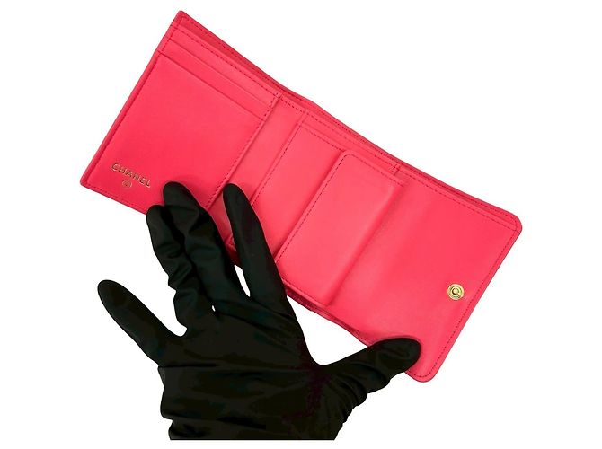 Cartera de cuero plegable Chanel Coco Mark en rosa - vista 7