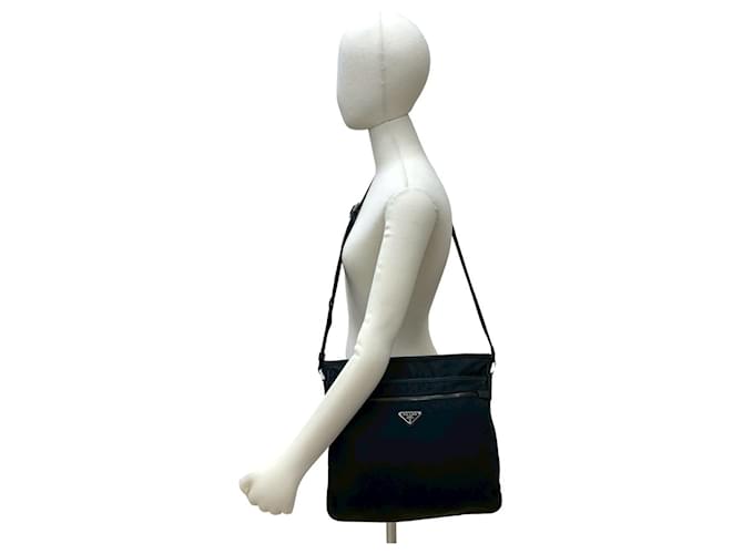 Bolsa de nylon e couro Saffiano com logo triangular Prada Preto - vista 2