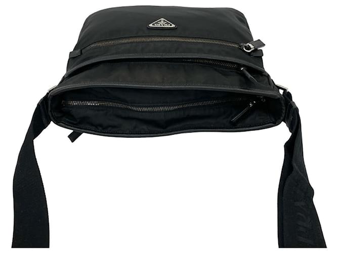 Bolsa de nylon e couro Saffiano com logo triangular Prada Preto - vista 4