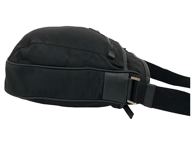 Bolsa de nylon e couro Saffiano com logo triangular Prada Preto - vista 6