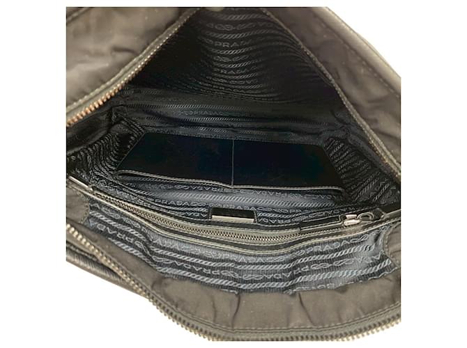 Bolsa de nylon e couro Saffiano com logo triangular Prada Preto - vista 9