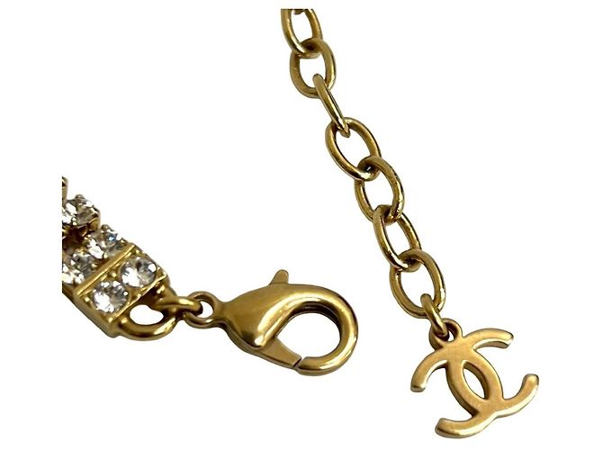 Collana choker Chanel Coco Mark in strass dorato e perle finte D'oro - vista 3