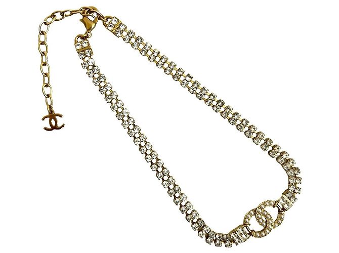 Collana choker Chanel Coco Mark in strass dorato e perle finte D'oro - vista 4