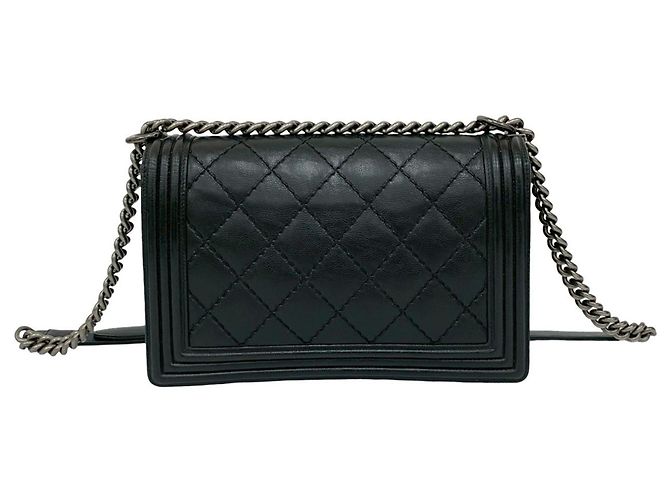 Borsa semi-spalla in pelle con catena Chanel Boy Chanel Coco Mark Nero - vista 3
