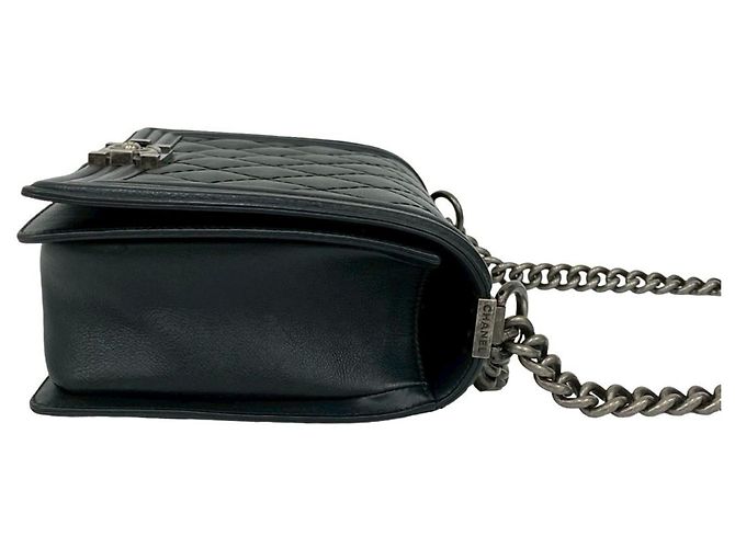 Borsa semi-spalla in pelle con catena Chanel Boy Chanel Coco Mark Nero - vista 6