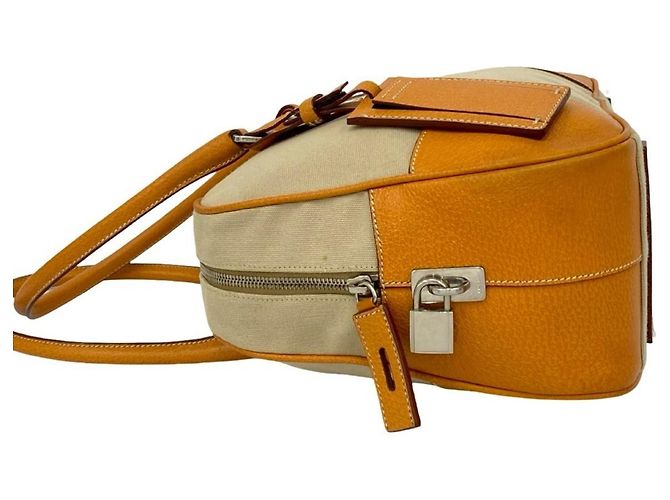 Prada Triangle Logo Canvas and Leather Tote Bag Beige - view 5