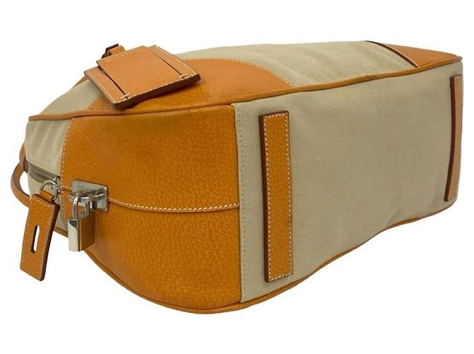 Prada Triangle Logo Canvas and Leather Tote Bag Beige - view 7