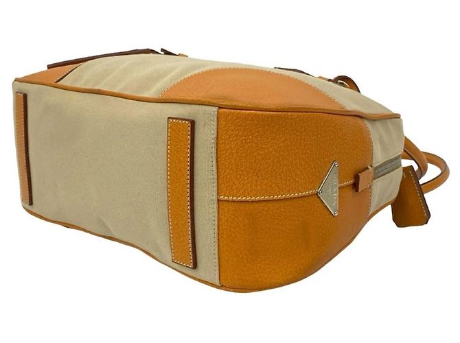 Prada Triangle Logo Canvas and Leather Tote Bag Beige - view 8