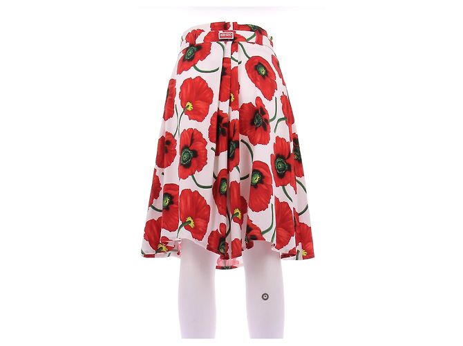 Falda Kenzo con flores blancas y rojas de algodón Talla 34 Blanco - vista 2