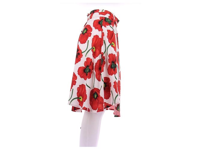 Falda Kenzo con flores blancas y rojas de algodón Talla 34 Blanco - vista 3