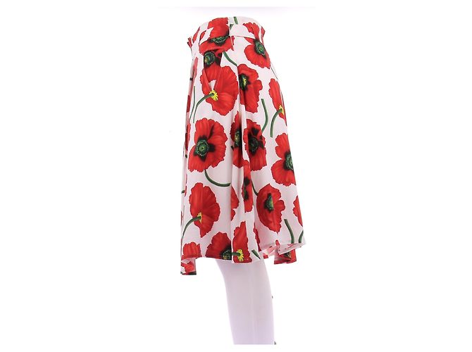 Falda Kenzo con flores blancas y rojas de algodón Talla 34 Blanco - vista 4