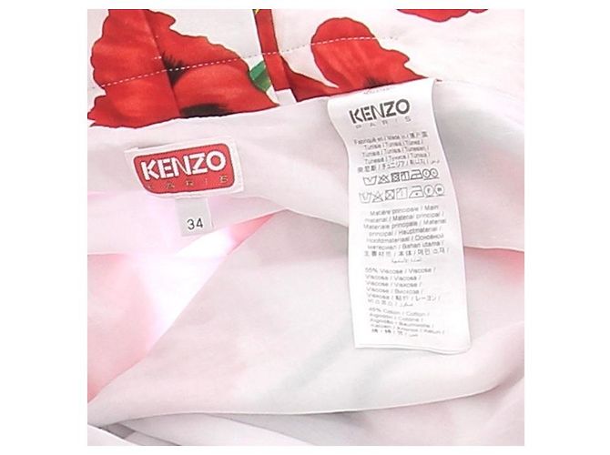 Falda Kenzo con flores blancas y rojas de algodón Talla 34 Blanco - vista 5