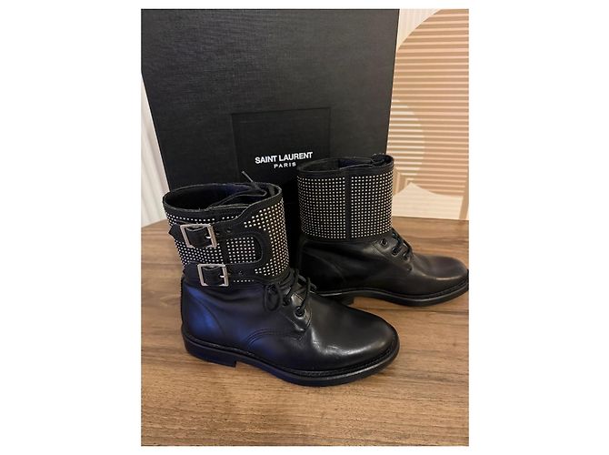 Botas de couro com studs Saint Laurent Preto - vista 3