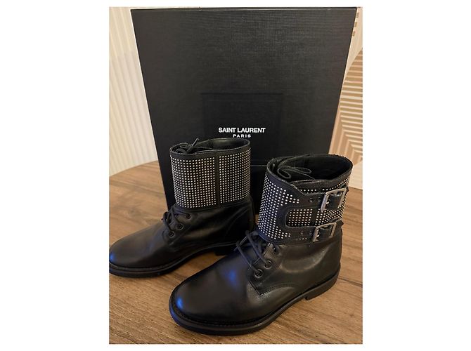 Botas de couro com studs Saint Laurent Preto - vista 4