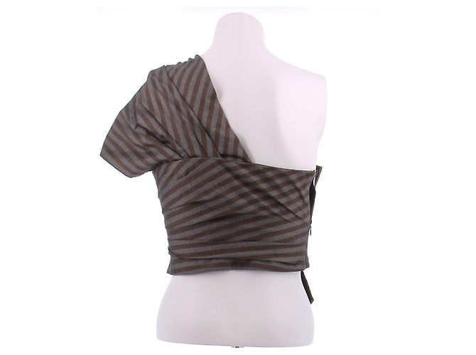 Tory Burch Bustier marrone e grigio a righe - vista 2