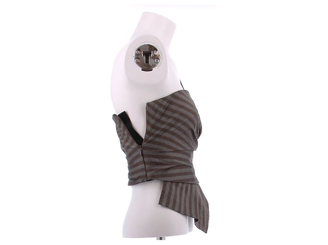 Tory Burch Bustier marrone e grigio a righe - vista 3