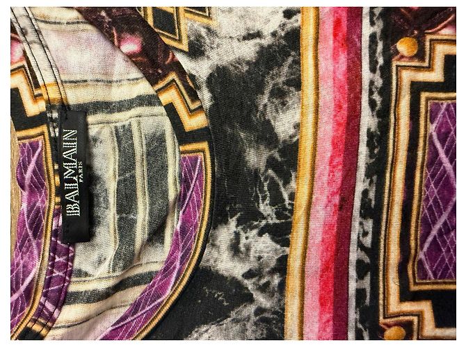 Camiseta con Estampado Geométrico Balmain Negro Blanco Roja Dorado Púrpura - vista 3