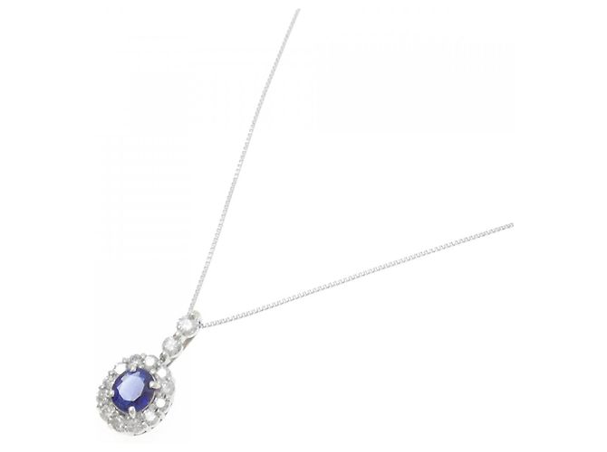 Autre Marque Au750 Saphir-Diamant-Halskette Silber - Ansicht 2