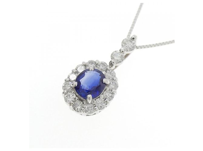 Autre Marque Au750 Saphir-Diamant-Halskette Silber - Ansicht 3