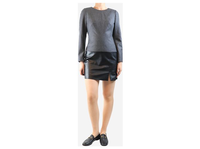 Alexander Mcqueen Abito mini in lana e pelle grigio scuro - taglia UK 10 - vista 3