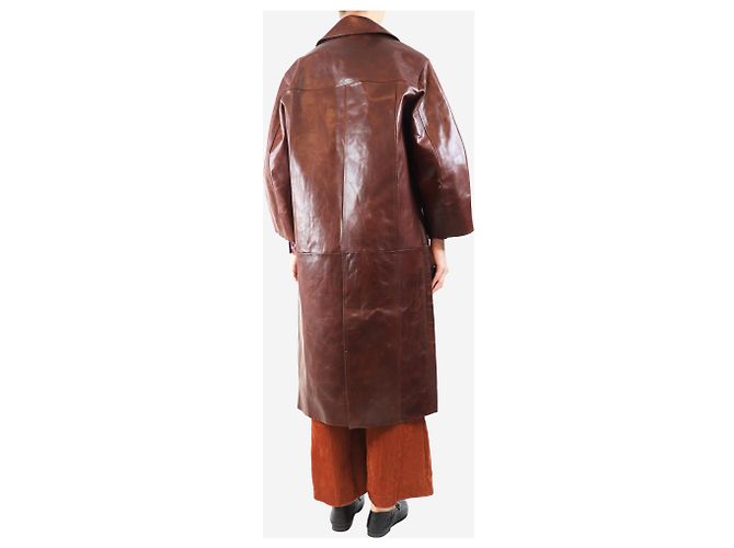 Ganni Brauner oversized Leder-Mantel - Größe S - Ansicht 2