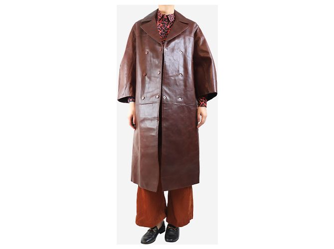 Ganni Brauner oversized Leder-Mantel - Größe S - Ansicht 3
