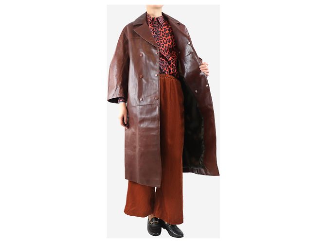 Ganni Brauner oversized Leder-Mantel - Größe S - Ansicht 4