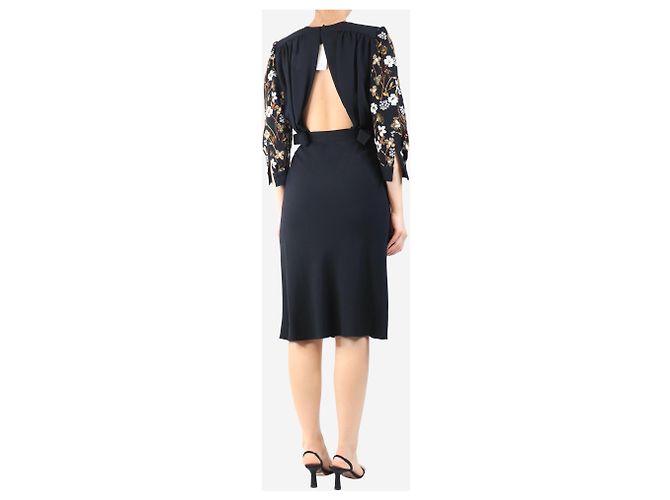 Miu Miu Schwarzes, verziertes Crepe-Midikleid - Größe UK 10 - Ansicht 2