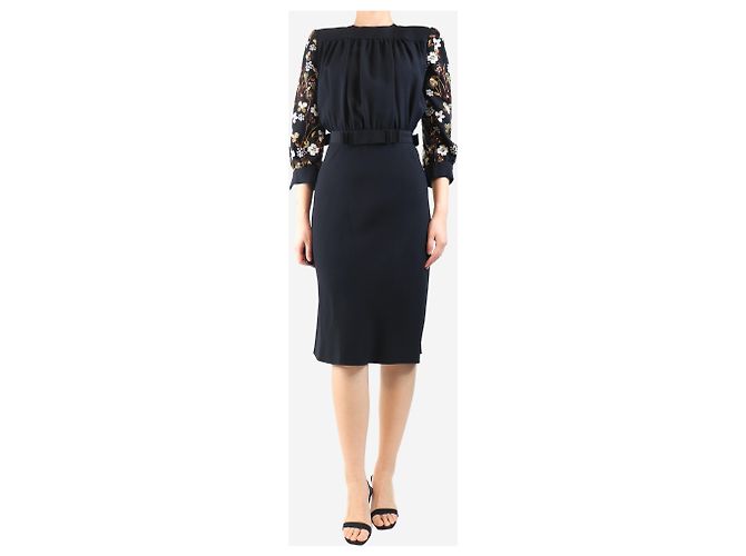 Miu Miu Schwarzes, verziertes Crepe-Midikleid - Größe UK 10 - Ansicht 3