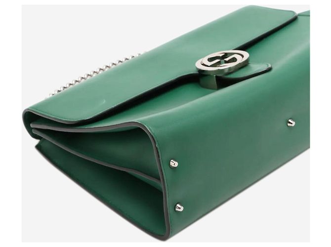 Gucci Bolsa de ombro de couro verde com corrente Interlocking G - vista 4