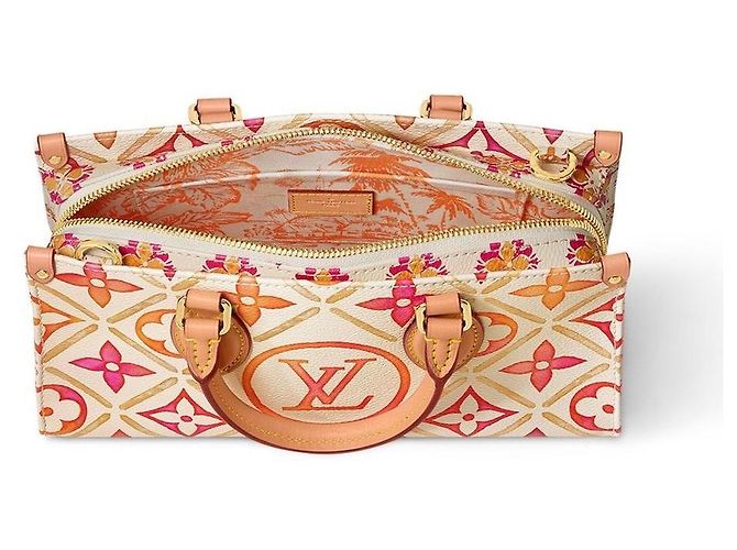 Borsa Louis Vuitton OntheGo est-ovest Rosa Bianco Beige Arancione - vista 2