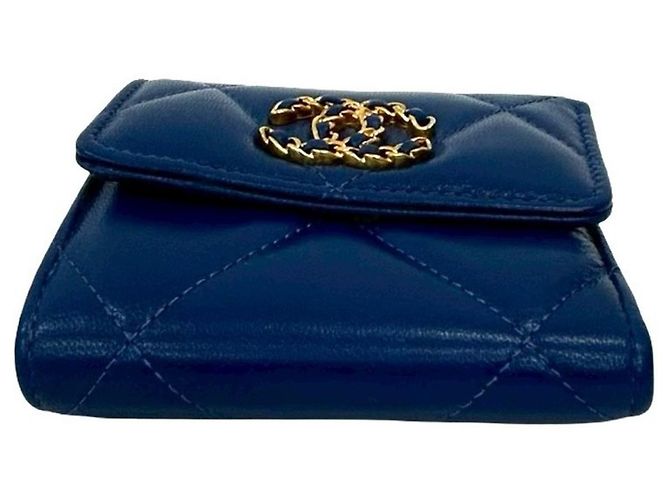 Billetera bifold de piel de cordero matelasse Coco Mark de Chanel Azul - vista 3
