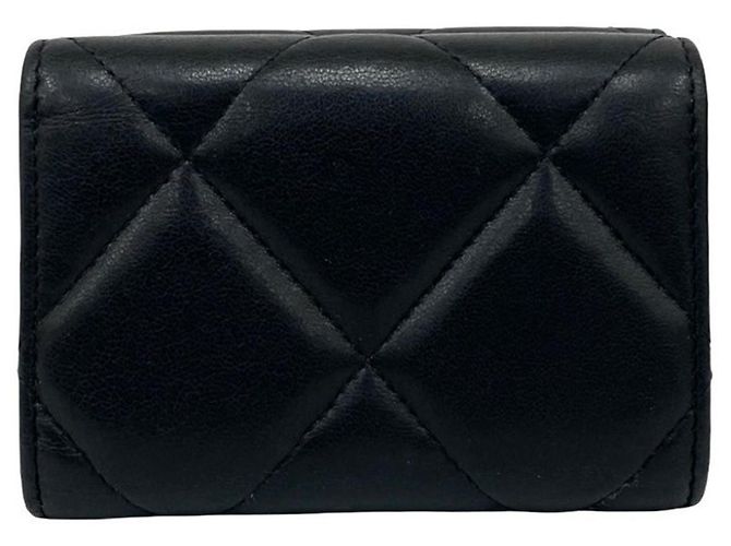Chanel 19 Coco Mark Lammnappa Tri-Fold Geldbörse Schwarz - Ansicht 2