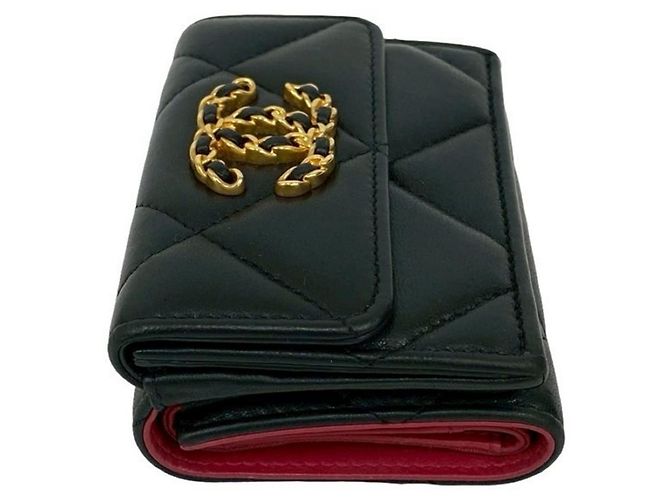 Chanel 19 Coco Mark Lammnappa Tri-Fold Geldbörse Schwarz - Ansicht 5