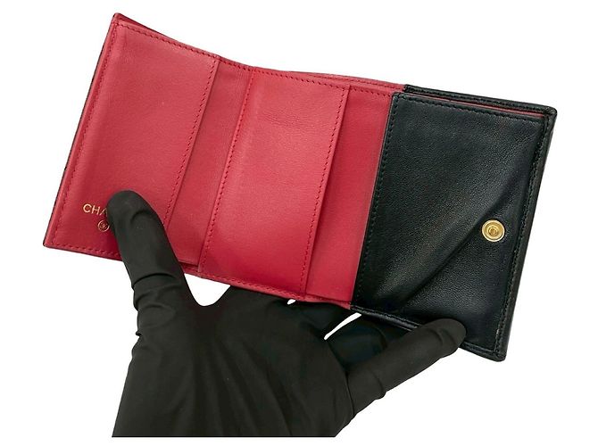 Chanel 19 Coco Mark Lammnappa Tri-Fold Geldbörse Schwarz - Ansicht 7
