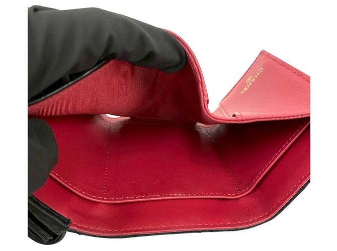 Chanel 19 Coco Mark Lammnappa Tri-Fold Geldbörse Schwarz - Ansicht 8