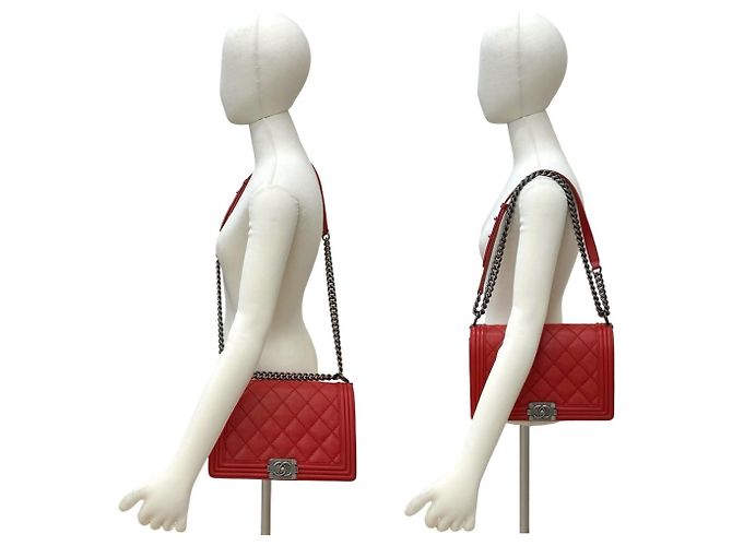 Borsa semi a spalla in pelle con catena Chanel Boy Chanel Coco Mark Rosso - vista 2
